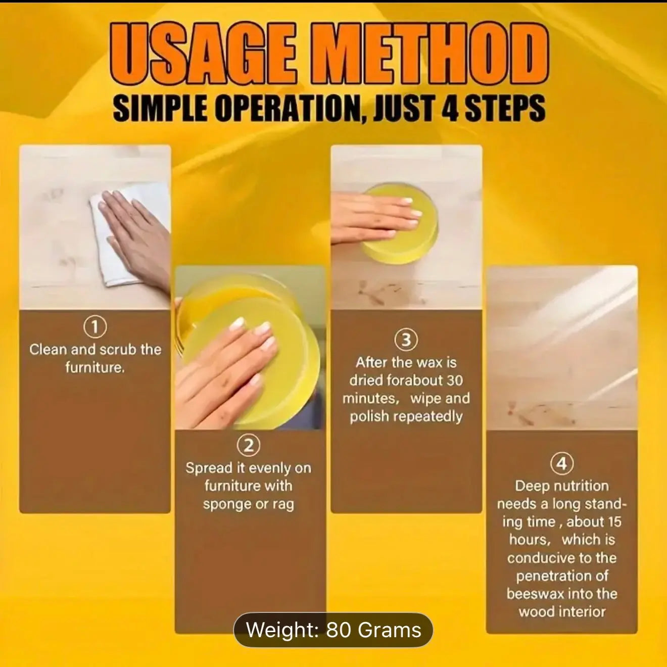 100% Natural Beeswax Polish 80g – Wood, Leather & Furniture Conditioner - Our3Designs