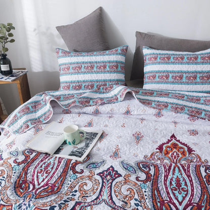 DaDa Bedding Bohemian Summertime White Blue Floral Paisley Bedspread Set (KSX-003) DaDalogy Bedding Collection