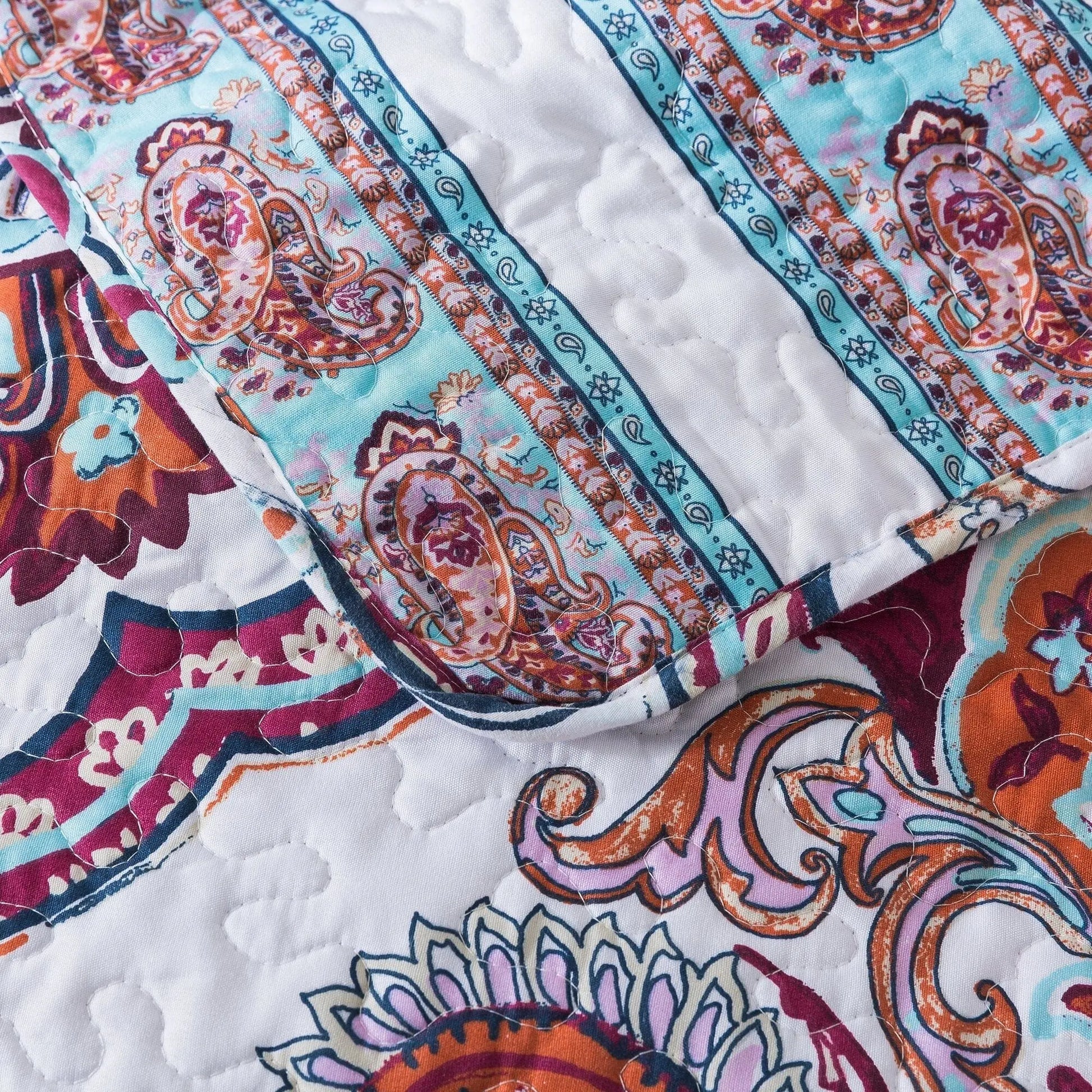 DaDa Bedding Bohemian Summertime White Blue Floral Paisley Bedspread Set (KSX-003) DaDalogy Bedding Collection