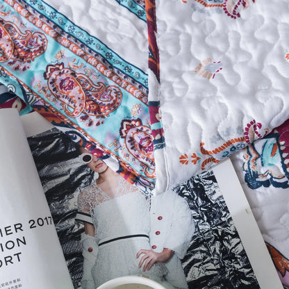 DaDa Bedding Bohemian Summertime White Blue Floral Paisley Bedspread Set (KSX-003) DaDalogy Bedding Collection