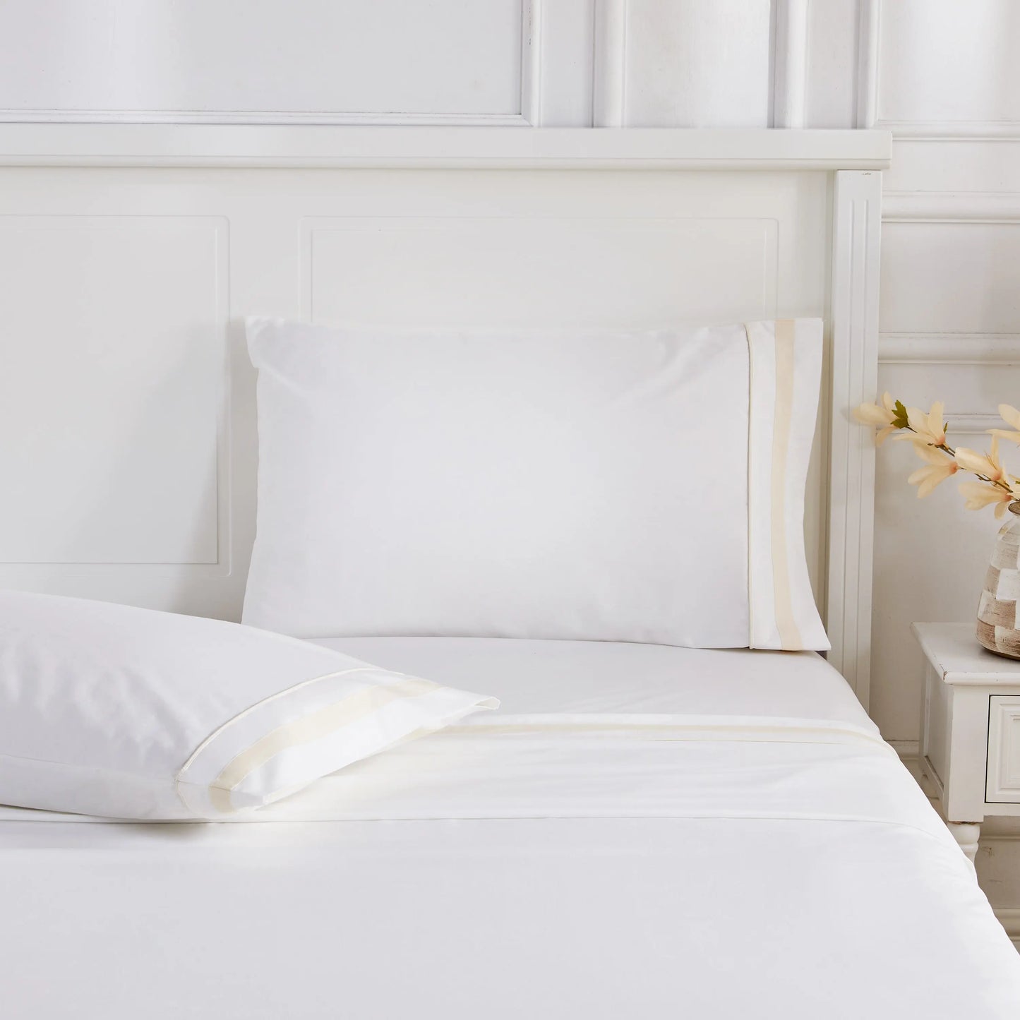 Classic Double Border Percale Cotton Pillowcase Pair Mélange Home