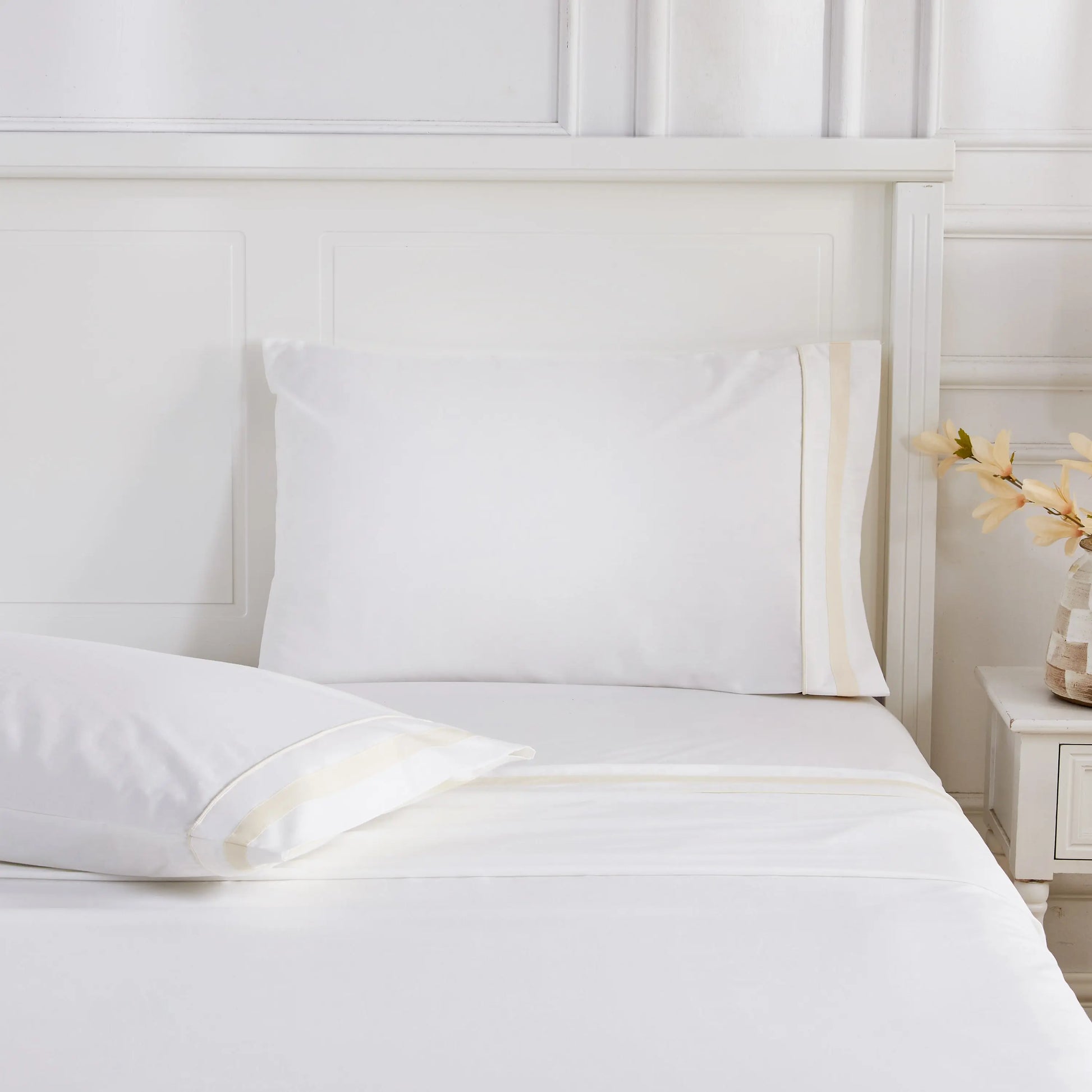 Classic Double Border Percale Cotton Pillowcase Pair Mélange Home