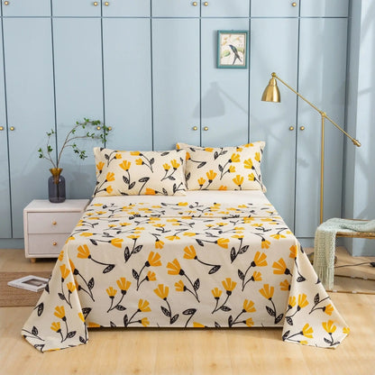 DaDa Bed in a Bag Bundle Set - Yellow Fleur Botanical Ivory Tan Floral Bedding Set (18112) DaDalogy Bedding Collection
