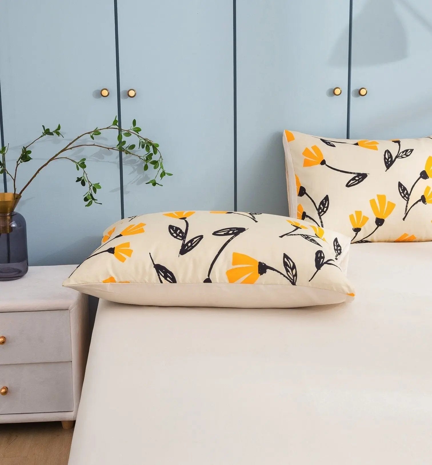 DaDa Bed in a Bag Bundle Set - Yellow Fleur Botanical Ivory Tan Floral Bedding Set (18112) DaDalogy Bedding Collection