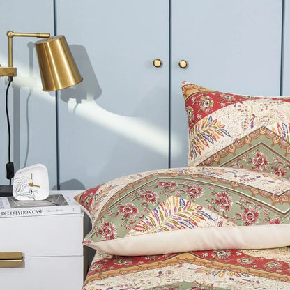 DaDa Bedding Botanical Cranberry Sage Chevron Floral Duvet Cover Set w/ Pillow Cases (JHW-924) DaDalogy Bedding Collection