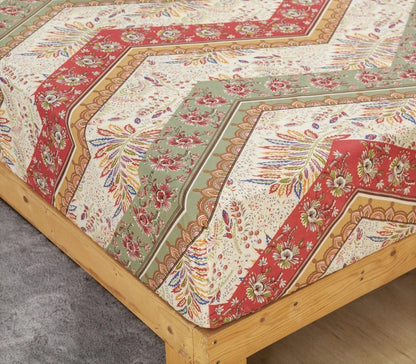 DaDa Bedding Botanical Cranberry Sage Chevron Floral Fitted Bed Sheet w/ Pillow Cases (JHW-924-Fitted) DaDalogy Bedding Collection