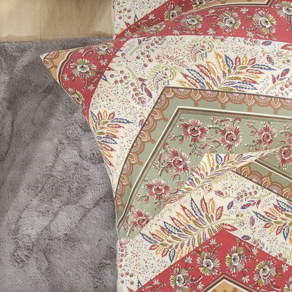 DaDa Bedding Botanical Cranberry Sage Chevron Floral Flat Bed Sheet w/ Pillowcases (JHW-924-Flat) DaDalogy Bedding Collection