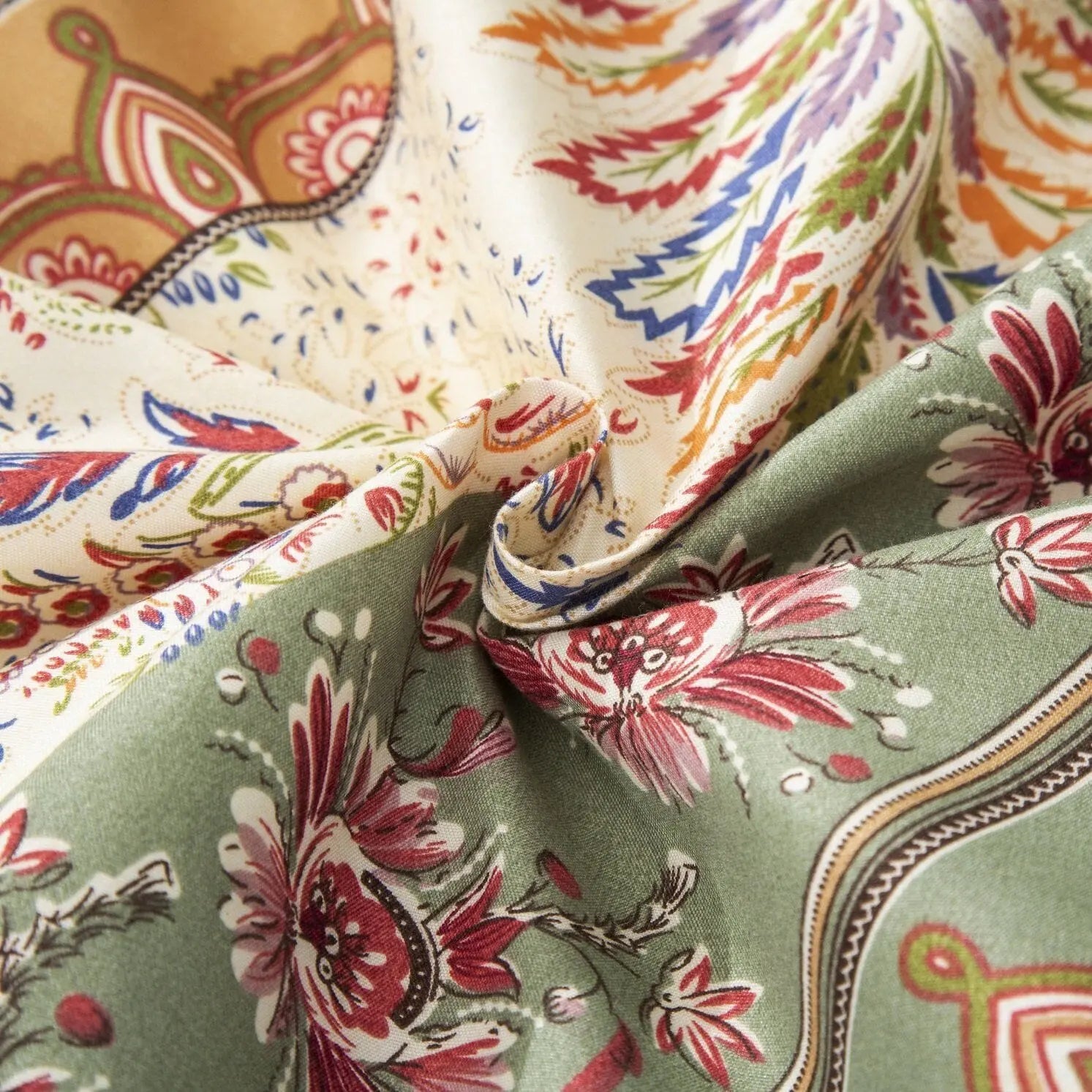 DaDa Bedding Botanical Cranberry Sage Chevron Floral Flat Bed Sheet w/ Pillowcases (JHW-924-Flat) DaDalogy Bedding Collection