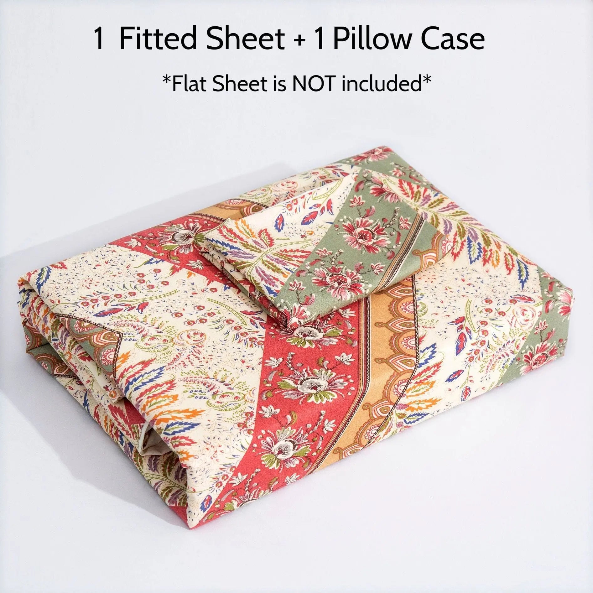 DaDa Bedding Botanical Cranberry Sage Chevron Floral Fitted Bed Sheet w/ Pillow Cases (JHW-924-Fitted) DaDalogy Bedding Collection