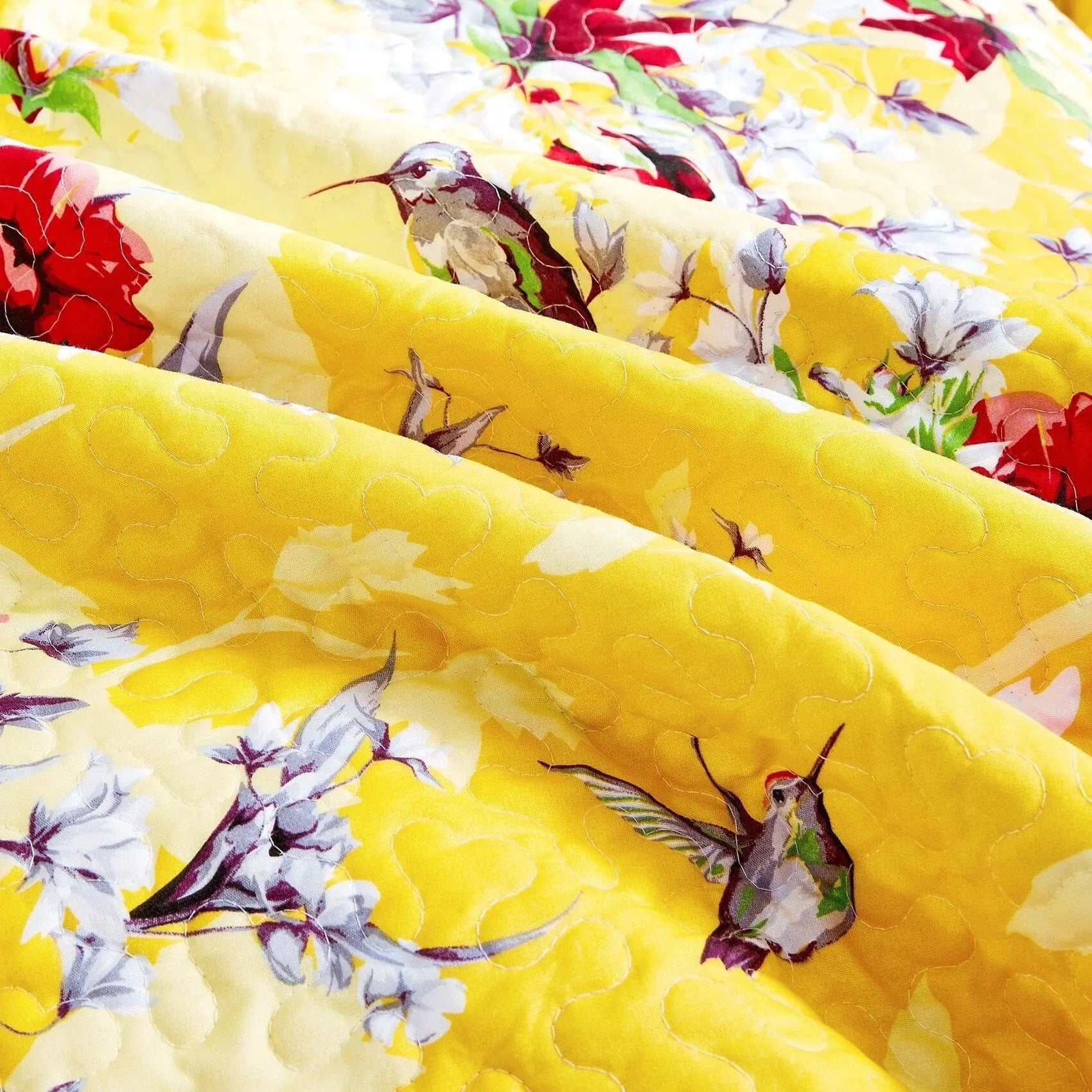 DaDa Bedding Bed in a Bag Bundle Set - Radiant Sunshine Yellow Hummingbirds Floral Bedding Set (JHW-925) DaDalogy Bedding Collection