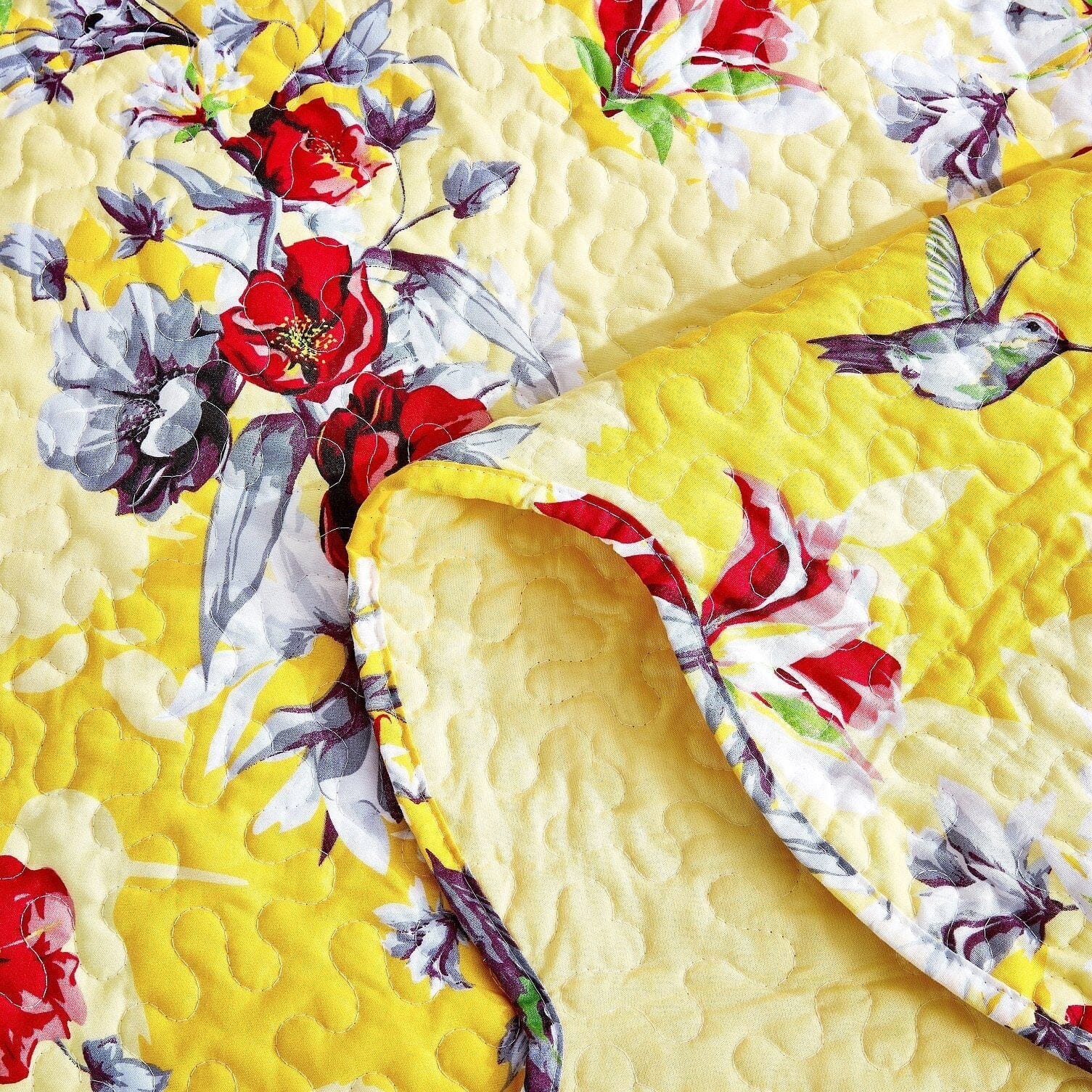 DaDa Bedding Bed in a Bag Bundle Set - Radiant Sunshine Yellow Hummingbirds Floral Bedding Set (JHW-925) DaDalogy Bedding Collection