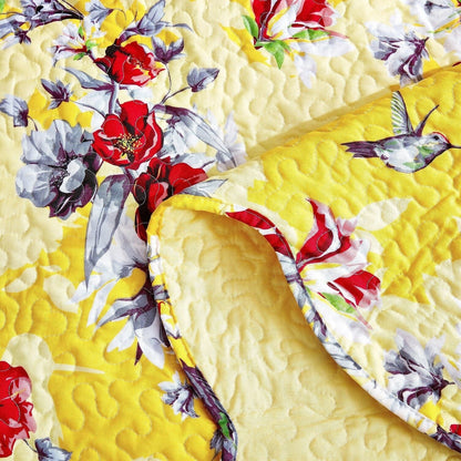 DaDa Bedding Bed in a Bag Bundle Set - Radiant Sunshine Yellow Hummingbirds Floral Bedding Set (JHW-925) DaDalogy Bedding Collection