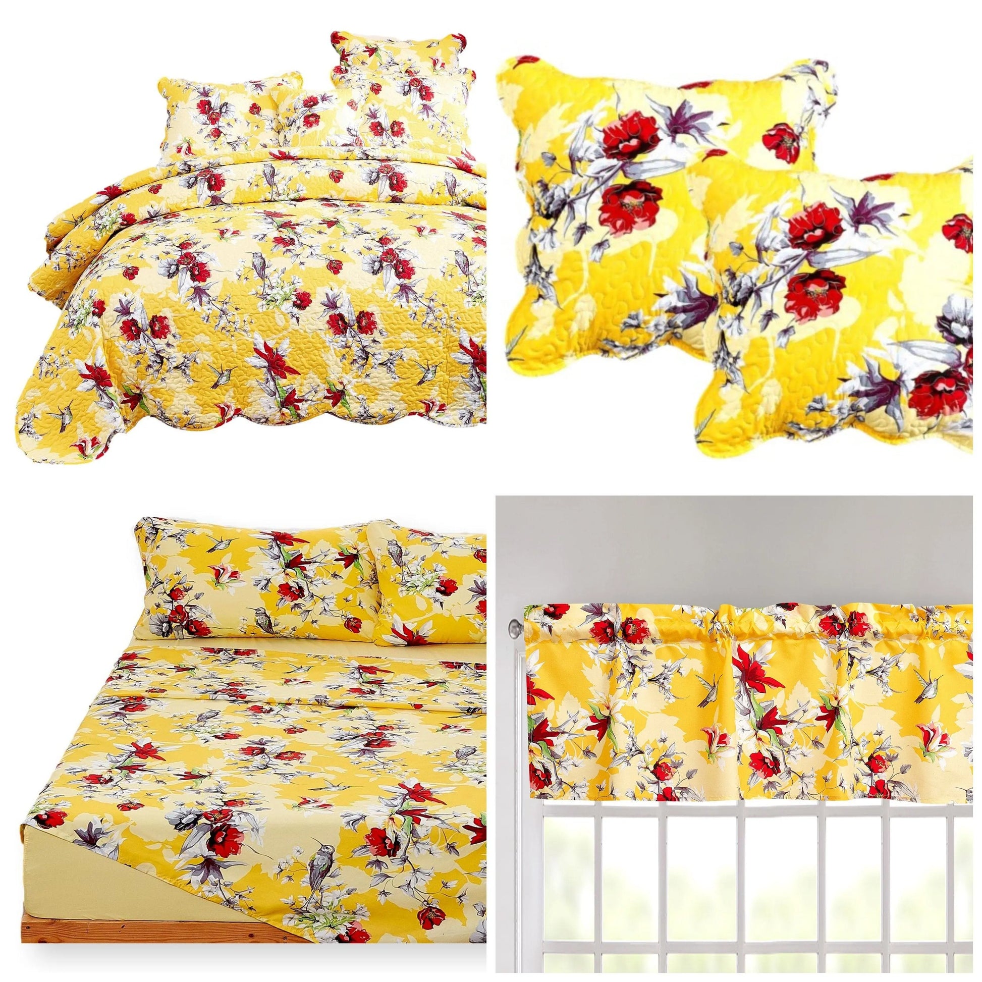 DaDa Bedding Bed in a Bag Bundle Set - Radiant Sunshine Yellow Hummingbirds Floral Bedding Set (JHW-925) DaDalogy Bedding Collection