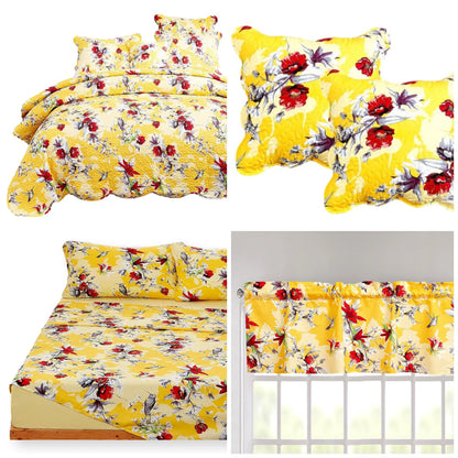 DaDa Bedding Bed in a Bag Bundle Set - Radiant Sunshine Yellow Hummingbirds Floral Bedding Set (JHW-925) DaDalogy Bedding Collection