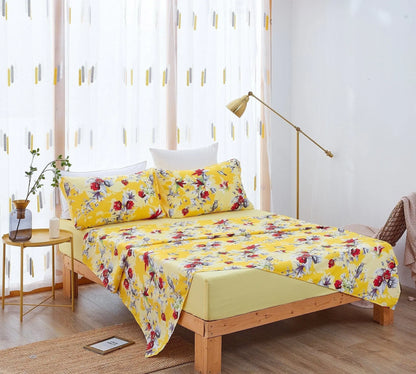 DaDa Bedding Bed in a Bag Bundle Set - Radiant Sunshine Yellow Hummingbirds Floral Bedding Set (JHW-925) DaDalogy Bedding Collection