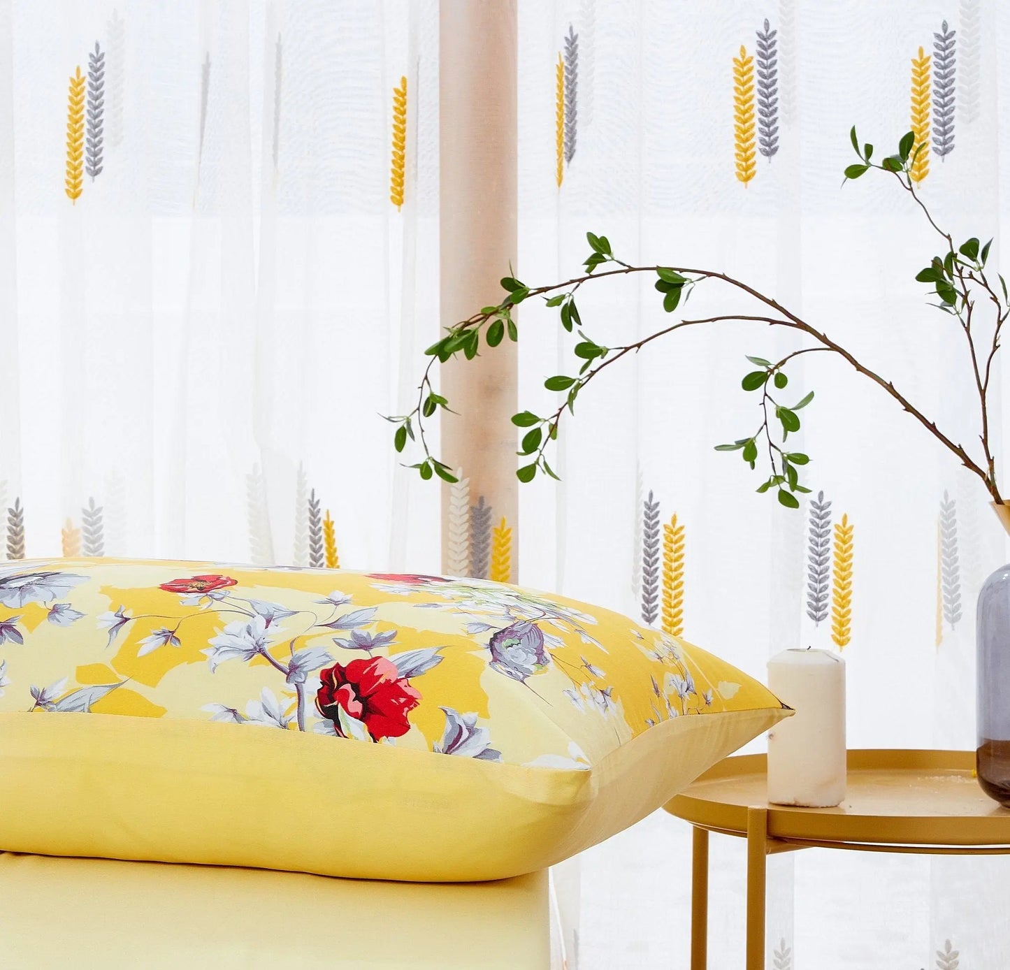 DaDa Bedding Bed in a Bag Bundle Set - Radiant Sunshine Yellow Hummingbirds Floral Bedding Set (JHW-925) DaDalogy Bedding Collection