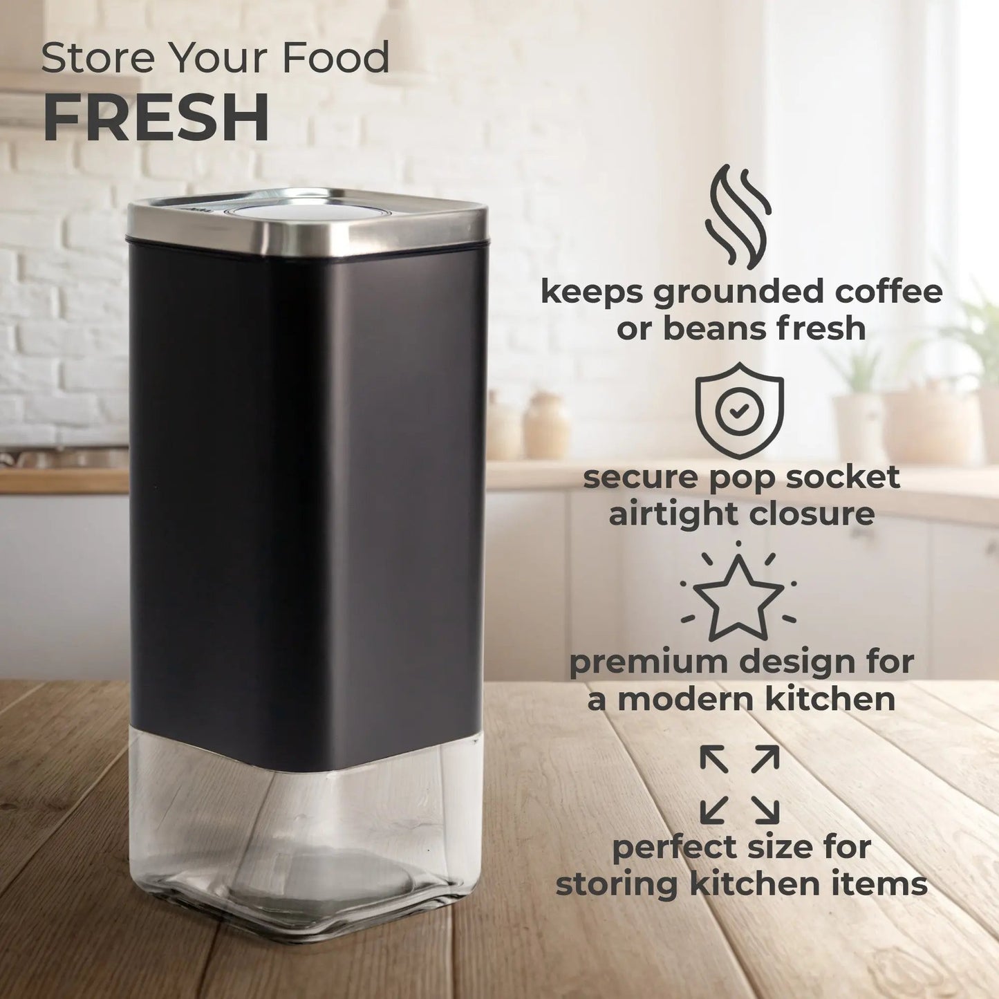 16oz Square Glass Storage Container, KF3022S Kaffe Products