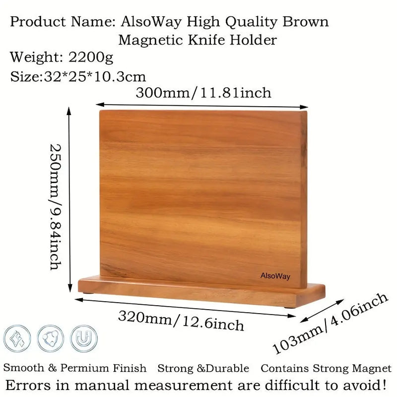 Acacia Magnetic Knife Holder – Double-Sided Wood Block Stand Our3designs