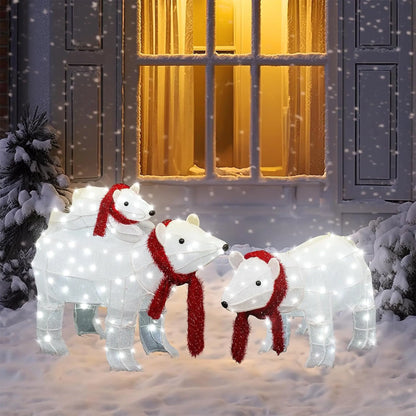 Enchanting 3-Piece Lighted Polar Bear Family Set for Magical Outdoor and Indoor Christmas Decor - 210 Warm LED Lights Included!