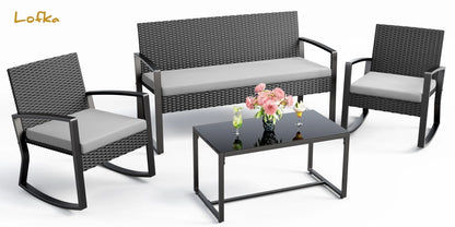 Patio Furniture Set, 4-Piece Outdoor Sectional Furniture Set with Coffee Table and Chairs for Conversation & Dining, Gray