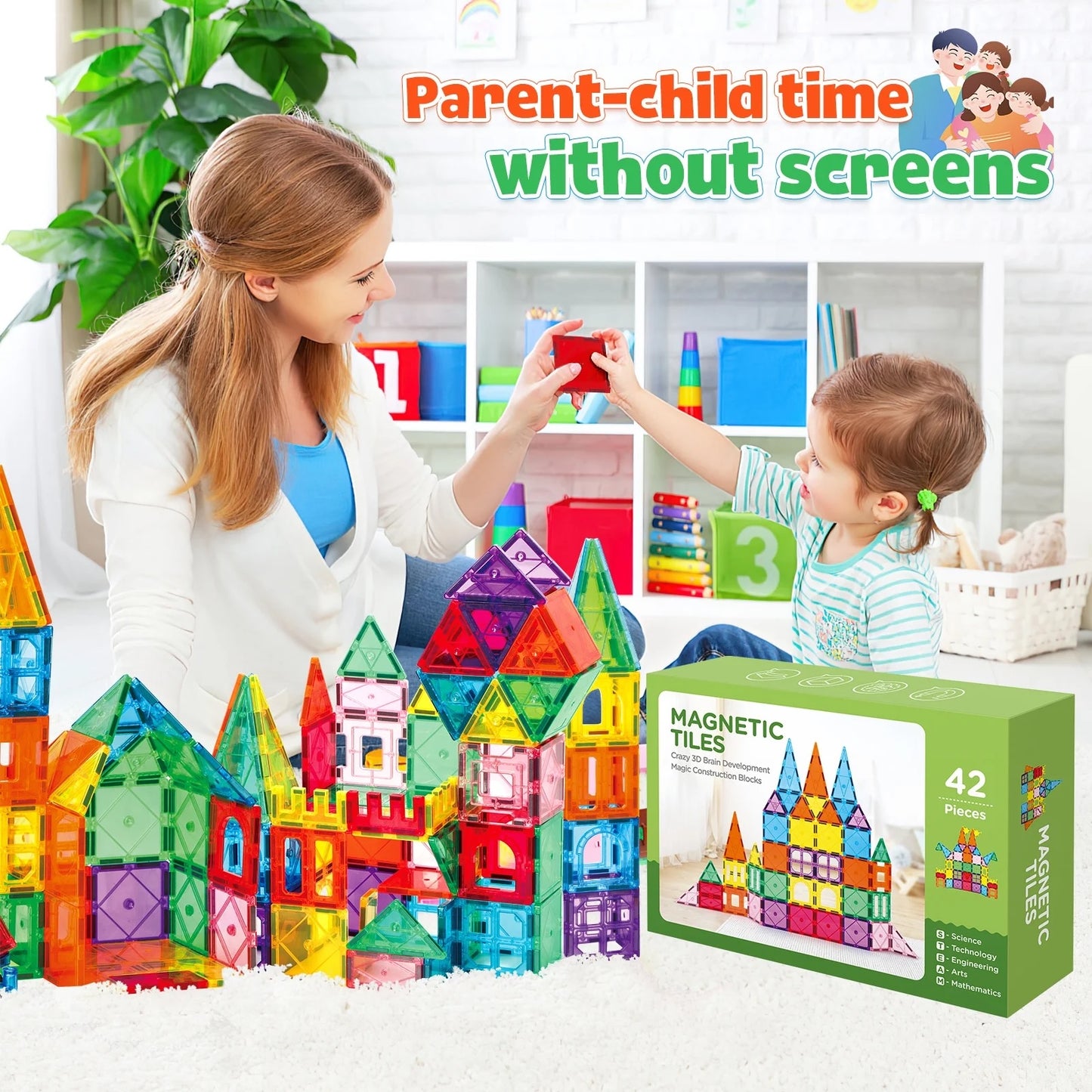 Magnetic Tiles for Kids, Educational Magnetic Building Blocks for Boys Girls, STEM Preschool Kindergarten Learning Toys
