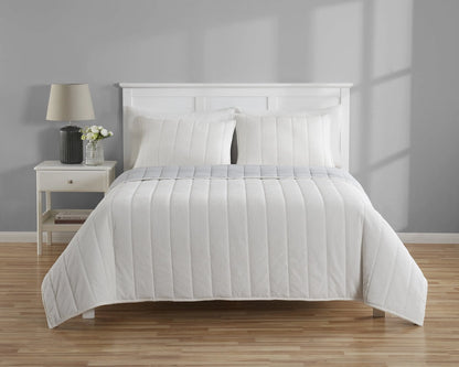 Solid Textured Corduroy Striped Quilt, White, Full/Queen, All Ages