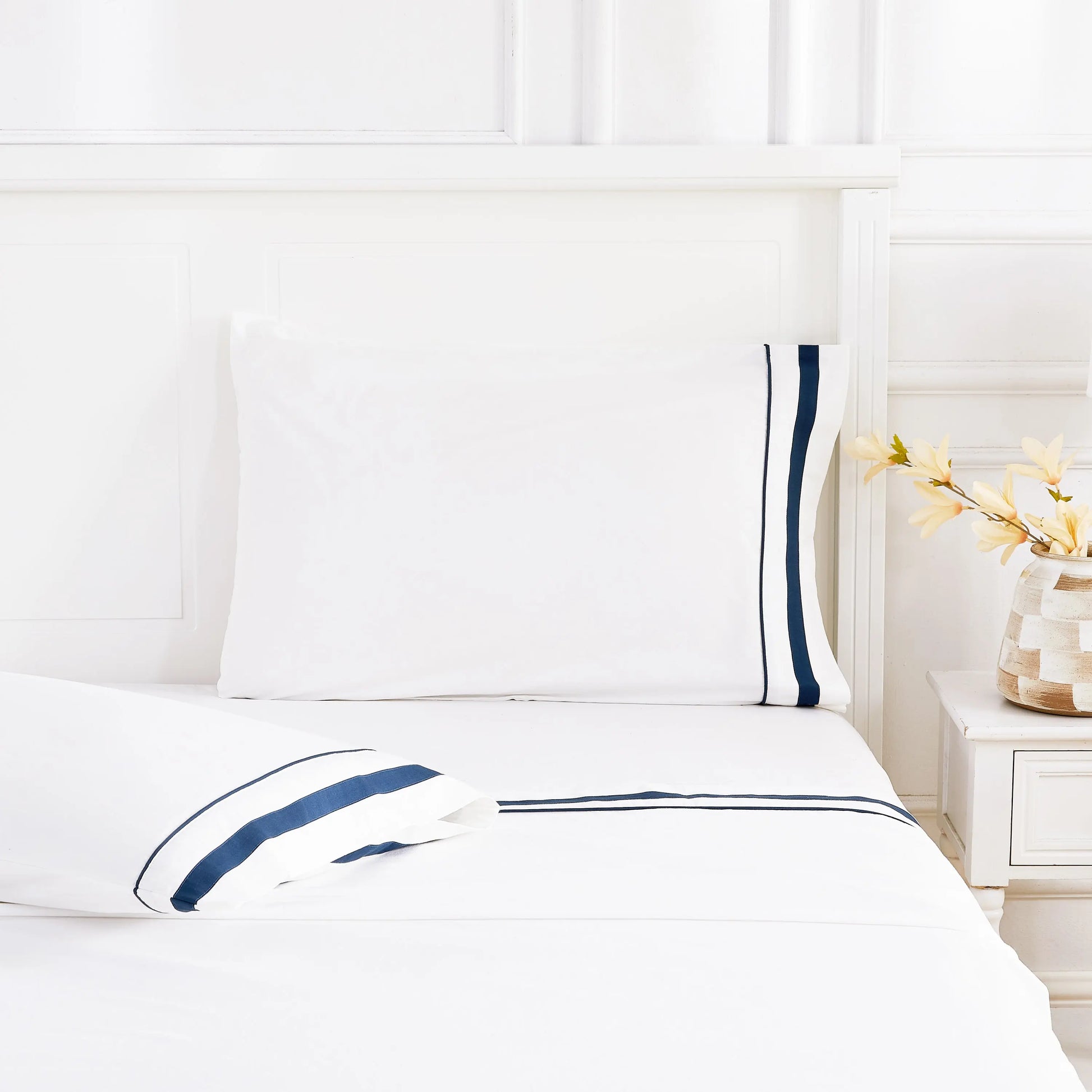 Classic Double Border Percale Cotton Pillowcase Pair Mélange Home