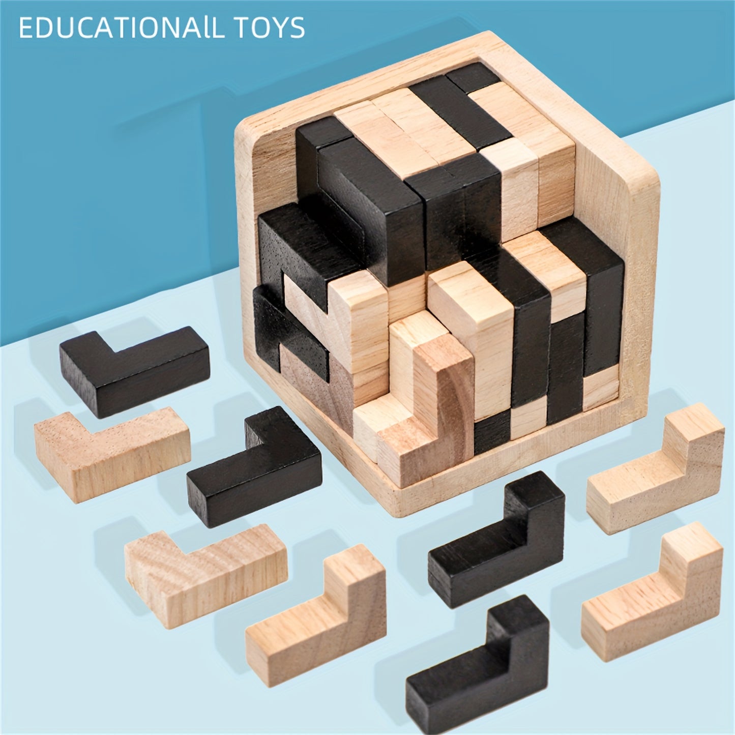 54pcs Wooden Brain Teaser Puzzle Cube