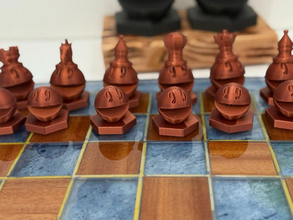 19.5" Walnut & Epoxy Resin Chess Set – Handcrafted Board with 3D Printed Modern Pieces - Our3Designs