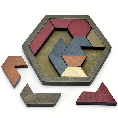 1 Set Hexagon Tangram Wooden Puzzle