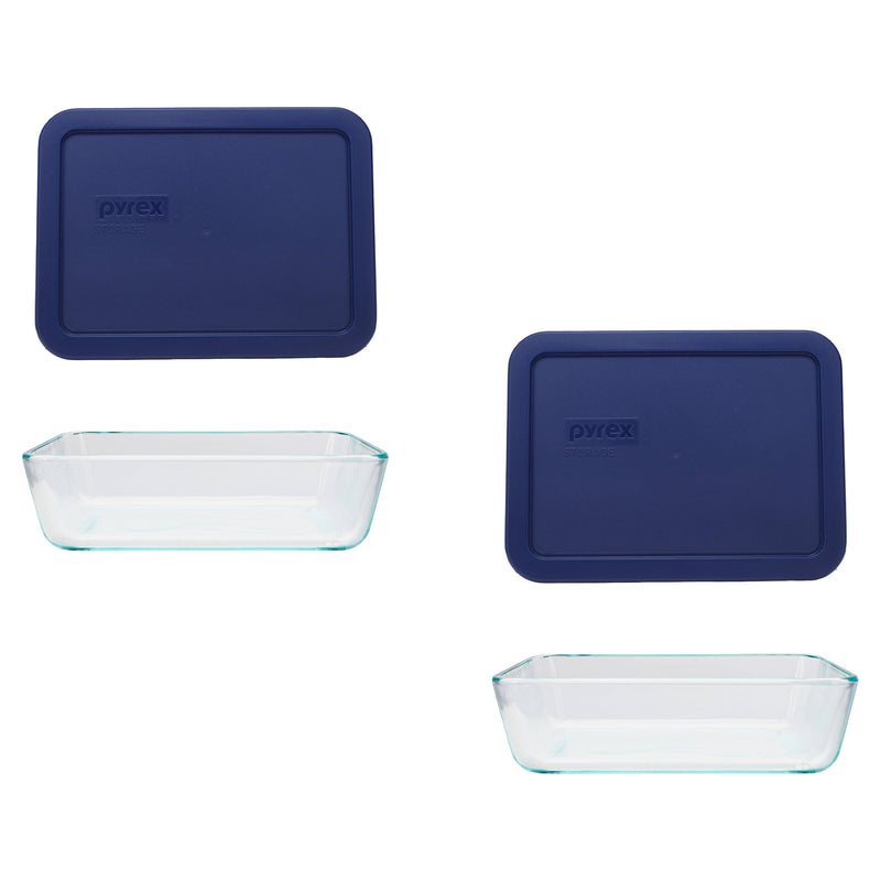 Stylish 3-Cup Glass Dishes with Trendy Dark Blue Lids – Set of 2!