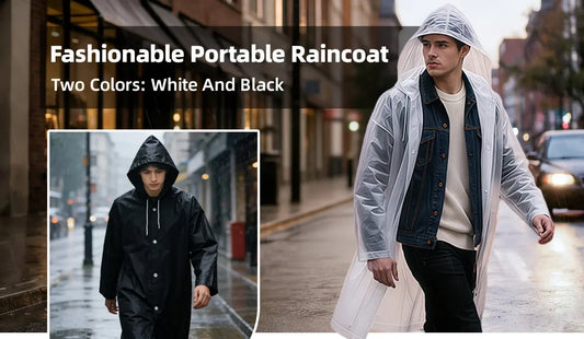 Waterproof Long Raincoat with Hood – Unisex Full-Length Rain Jacket, Lightweight Outdoor Rainwear, Black Trench Style Poncho 59”