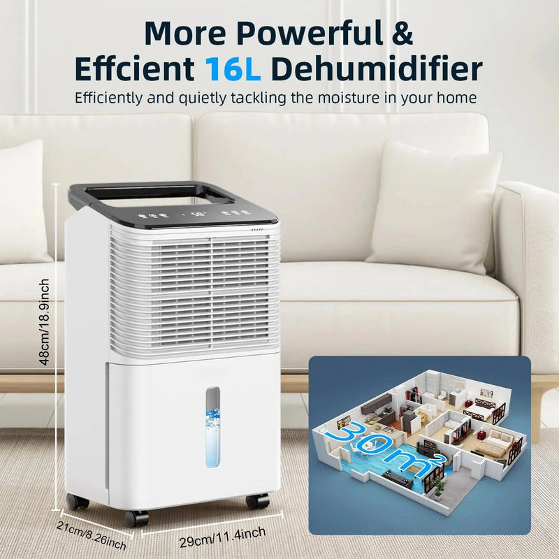 Dehumidifier 16 L/day, Ultra-quiet Electric Intelligent Central Control, Auto Mode, Moisture Display, 24h Timer Home Appliances Our3Designs