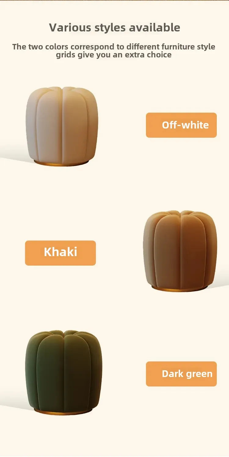 Cream Style Pumpkin Flannel Foot Seat, Luxury Bedroom Shoe Changing Stool