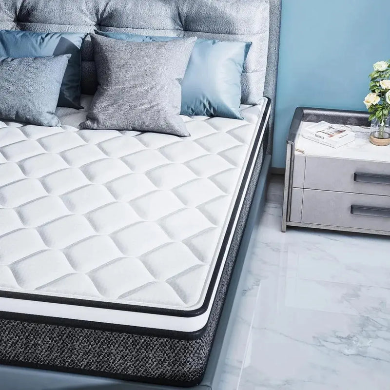 10 Inch Queen Size Mattresses in a Box, Medium Firm Hybrid with Gel Memory Foam and Pocketed Springs for Motion Isolation Our3Designs