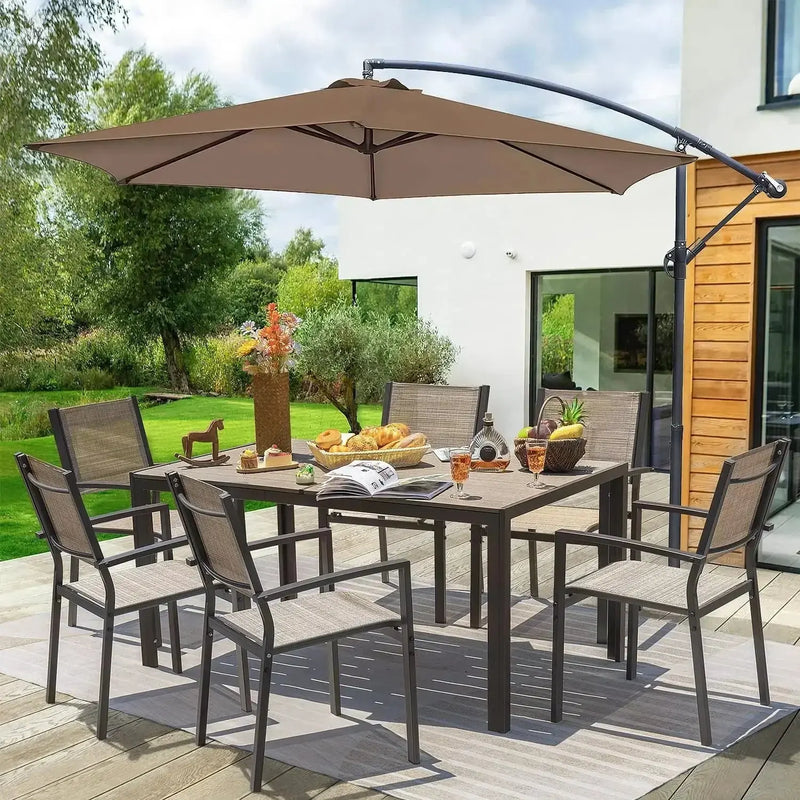 Patio Dining Set 7 Pieces Outdoor Furniture with Large Table and 6 Textilene Chairs for Porch, Brown Our3Designs