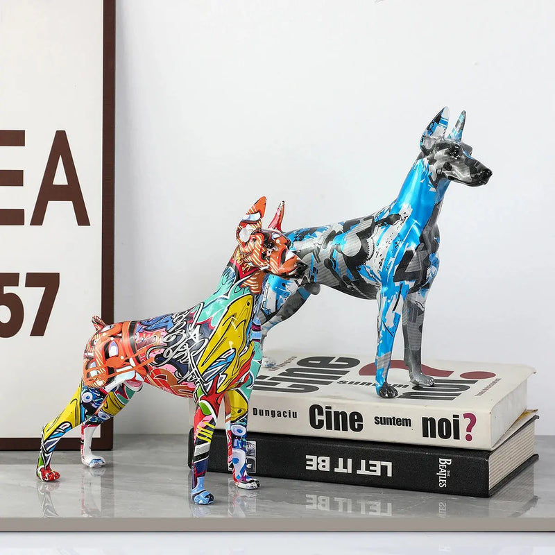 Simple Creative Pet Handle Graffiti Color Doberman Dog Statue Decorations Home Entrance Wine Cabinet Office Decor Resin Crafts Our3Designs