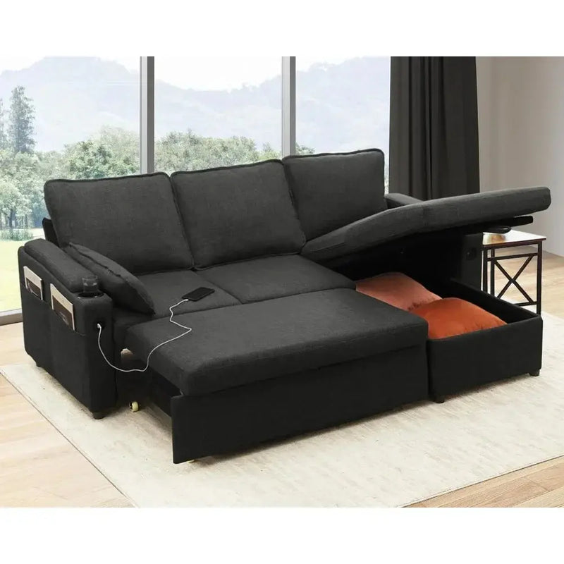 Sofa Bed, Wood Bedframe, for Living Room Bedroom Office, Pull Out Modular Sofa Bed Convertible Living Room Furniture Our3Designs