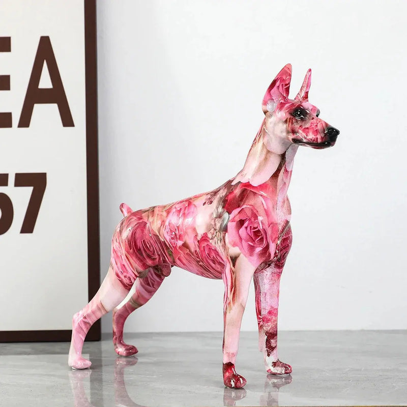 Simple Creative Pet Handle Graffiti Color Doberman Dog Statue Decorations Home Entrance Wine Cabinet Office Decor Resin Crafts Our3Designs