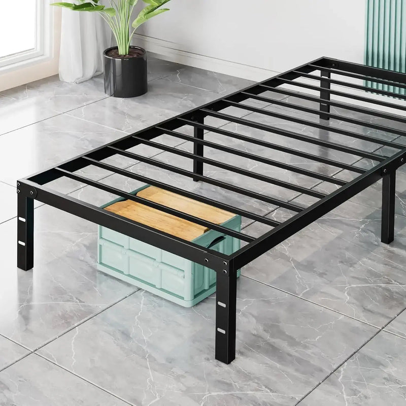 14 Inch High Full-size bed frame - Large heavy-duty metal platform beds frames w/storage space at the bottom, Full bed frame Our3Designs