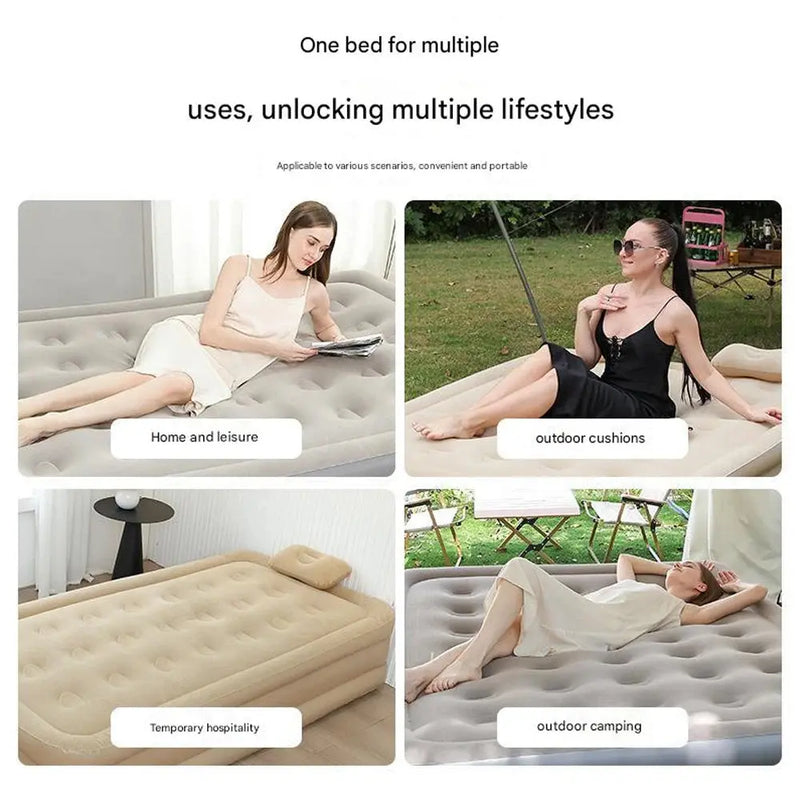 Camping Air bed 2 Persons Inflatable Mattress Camping Folding Home Indoor Outdoor with Backrest Air Cushion 48cm High Bed Our3Designs