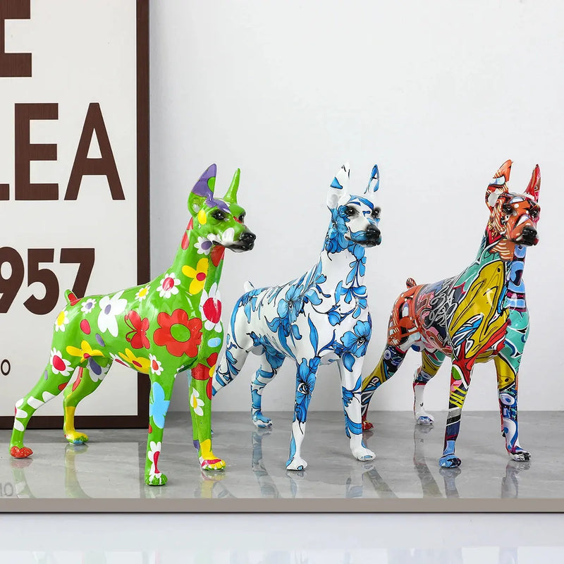 Simple Creative Pet Handle Graffiti Color Doberman Dog Statue Decorations Home Entrance Wine Cabinet Office Decor Resin Crafts Our3Designs