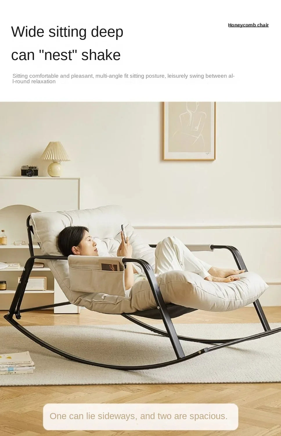Double rocking chair enlarged and widened adjustable adult balcony home