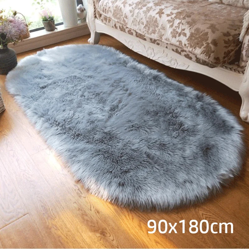 Oval Fur Rugs Bedroom Thicken Fluffy Carpet Living Room