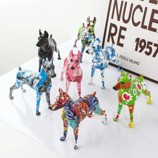Simple Creative Pet Handle Graffiti Color Doberman Dog Statue Decorations Home Entrance Wine Cabinet Office Decor Resin Crafts Our3Designs