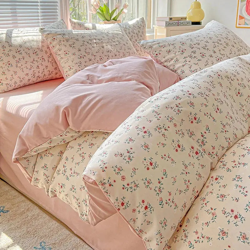2025 Washed Cotton Double Yarn Single Quilt Cover Simple Wind Ins Wind Small Floral Korean Version Duvet Skin Friendly Bedding Our3Designs
