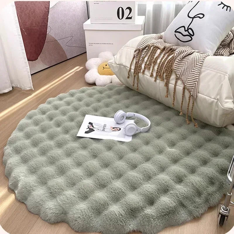 Ins Solid Color Fluffy Round Area Rug Plush Sofa Couch Cushion
