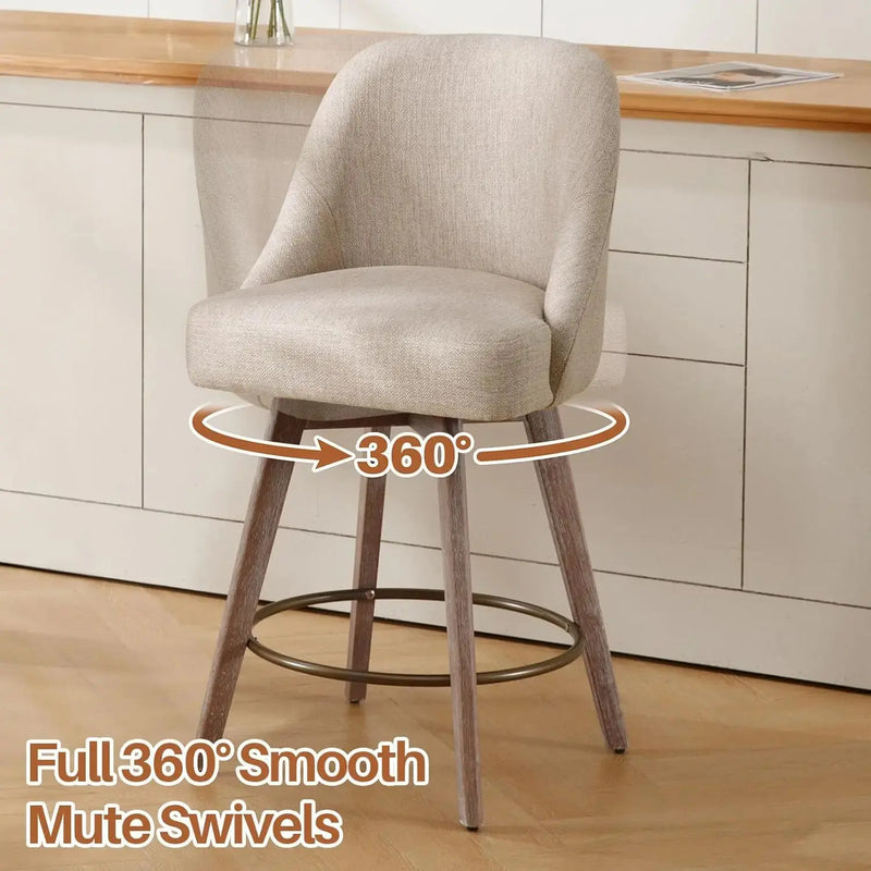 Counter Height Bar Stools Set of 3, Modern Mid-Century Swivel Barstools with Backs and Wood Legs. Our3Designs