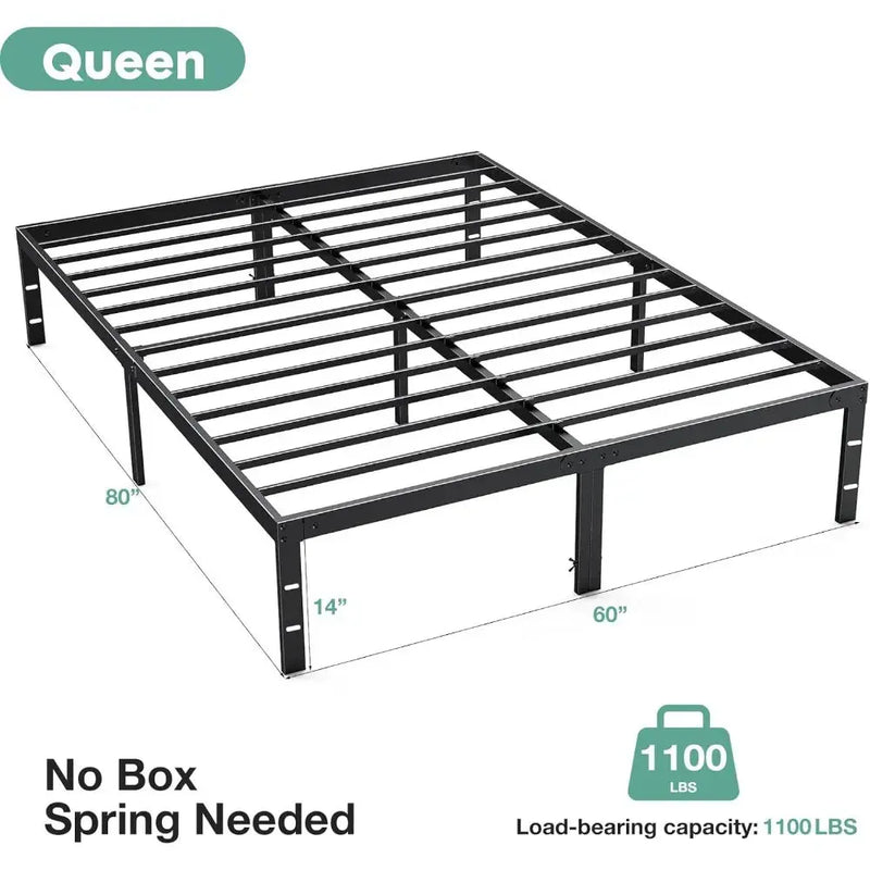 14 Inch High Full-size bed frame - Large heavy-duty metal platform beds frames w/storage space at the bottom, Full bed frame Our3Designs
