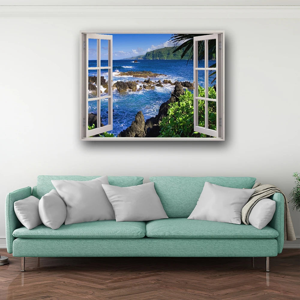 Window View Wall Art Poster Seaside Scenery Home Décor